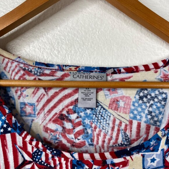 Catherines Women's Flag Patriotic 4th of July Sequins Top Red White Blue Size 3X - Picture 3 of 9